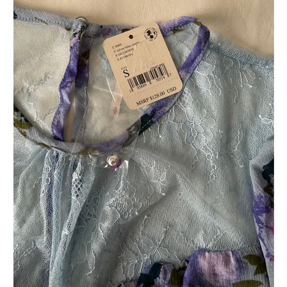 Free People Daphne Blouse in Silver Blue Combo Size S - Picture 6 of 10
